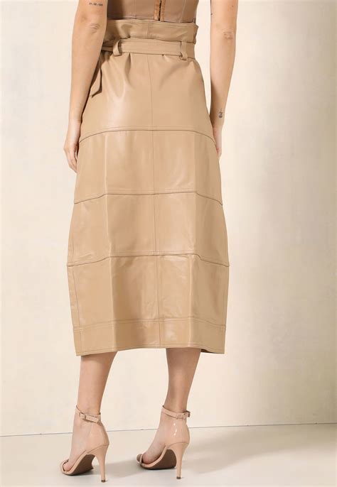 Saia Couro Cruise Midi Fenda Nude Compre Agora Dafiti Brasil
