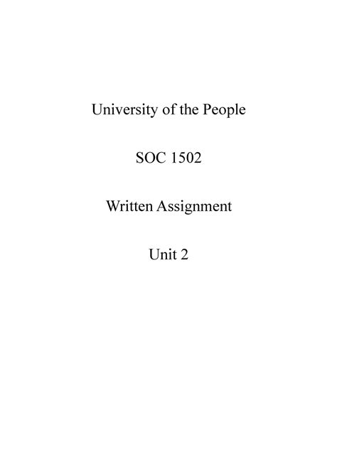 SOC 1502 Written Assignment Unit 2 University Of The People SOC