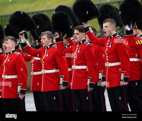 Aldershot Uk March 17th 2024 Irish Guardsmen Wearing A Sprig Of