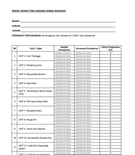 Borang Transit Pbd Bm Tahun Sk Bahasa Melayu Borang Transit Pbd