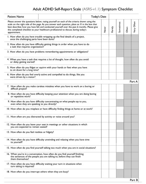 Add Screening Checklist For Providers Adult Add Adhd Center Of