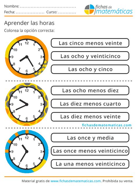 Aprender Las Horas Ejercicios Con Relojes Para Niños Pdf Gratis