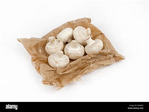 White Mushrooms On Brown Paper Bag Stock Photo Alamy