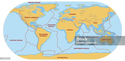 Map Of Tectonic Plates And Boundaries Stock Illustration Download