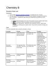 Reactionrateslab Docx Chemistry B Reaction Rate Lab Directions