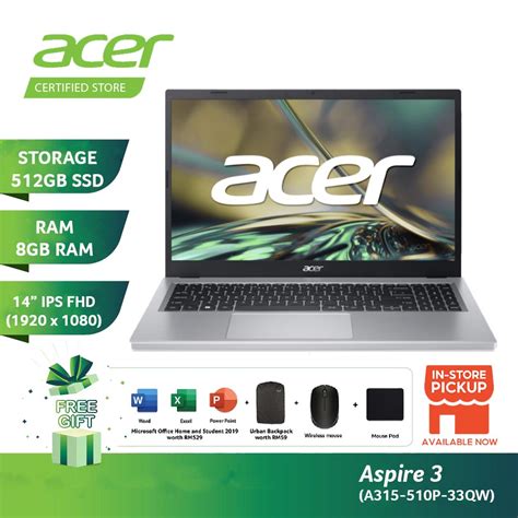 ACER ASPIRE 3 A314 36M 34XH LAPTOP I3 N305 8GD5 512SSD 14 IPS FHD