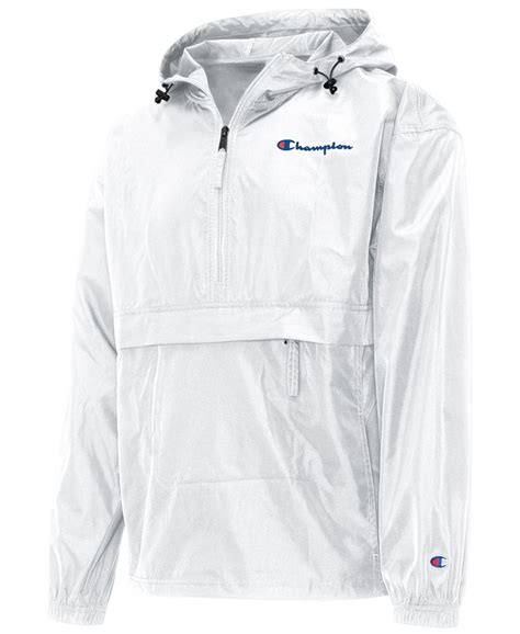 Champion Mens Packable Half Zip Hooded Water Resistant Jacket