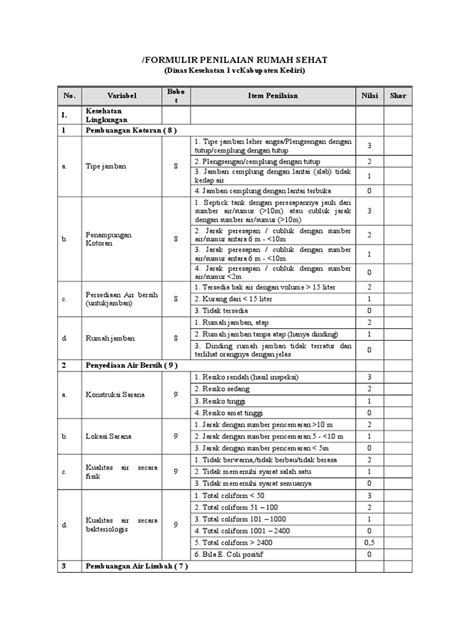 Formulir Penilaian Rumah Sehat Pdf