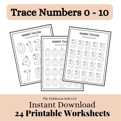 Number Tracing Worksheets 0 10 Instant Download Pdf File Printable