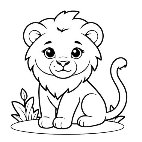 Coloriage De Lion Mignon Pour Les Enfants Vecteur Premium