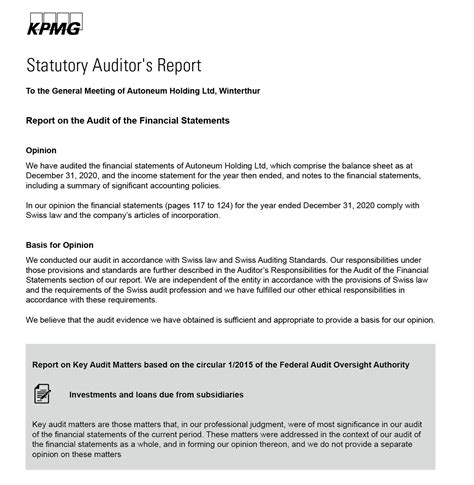 Statutory Auditors Report Annual Report 2020