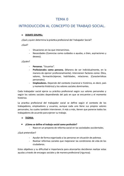 Apuntes Tema Introducci N Al Concepto De Trabajo Social