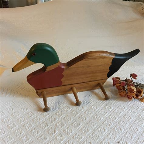 Vintage Wooden Duck Board With Wall Hooks Two Sawtooth Hooks Etsy