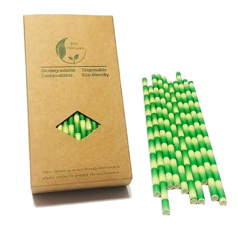 Pajitas biodegradables de bambú verde de 19 05 cm 100 cajas de papel