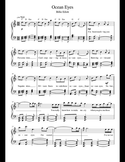 Ocean Eyes Billie Eilish Simpler Sheet Music For Piano Download