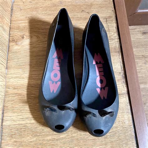 Melissa Ultra Girl Meow Cat Black Velvet Flat Shoes Sepatu