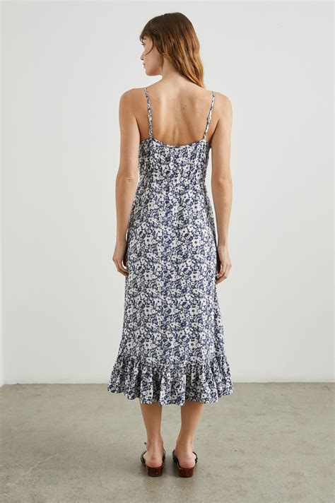 Frida Dress Navy White Texture Floral Rails