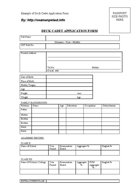 Deck Cadet Application Form Pdf