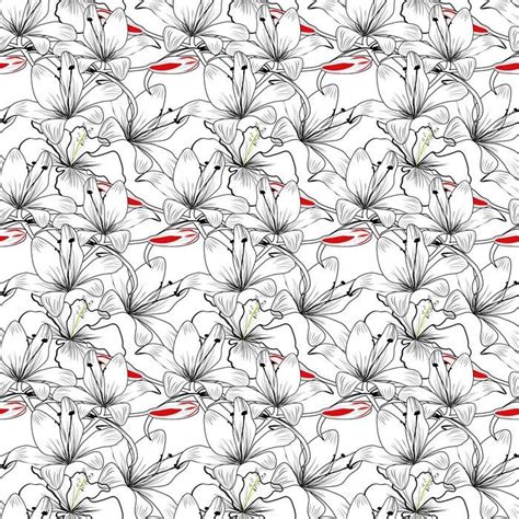 Papel Tapiz Patrón Flores de Lirio en Fondo Blanco 01 Fotomurales México