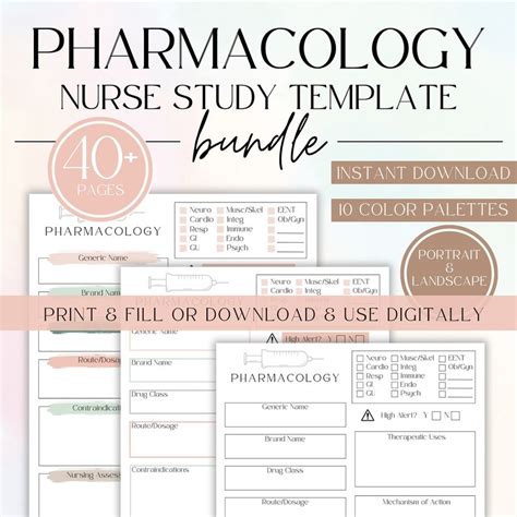 Pharmacology Template Nursing School Printable Fillable Etsy