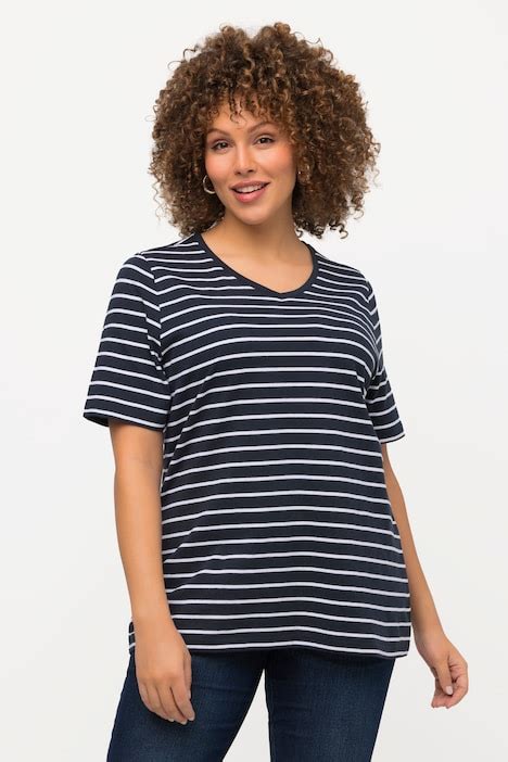 Striped Short Sleeve V Neck Tee T Shirts Knit Tops And Tees