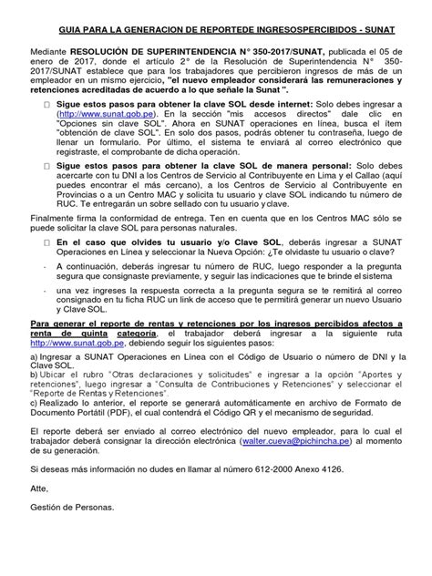 Guia Emision Certificado De Retencion Quinta Categoria Sunat Pdf Informática Informática