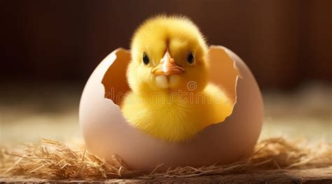 An Adorable Baby Chick Is Emerging From An Egg Shell In A Soft Lighting