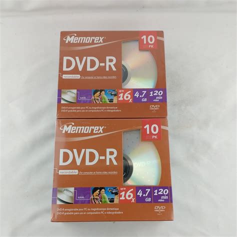 Memorex 16X DVD R Blank 4 7GB 120 Min Recordable Discs 10 Pack Lot Of 2