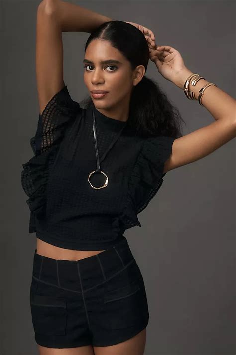 Maeve Cropped Ruffle Mesh Top Anthropologie Uk