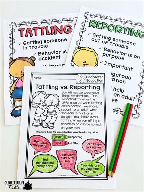 Free Tattling Vs Reporting Activity Curriculum Castle