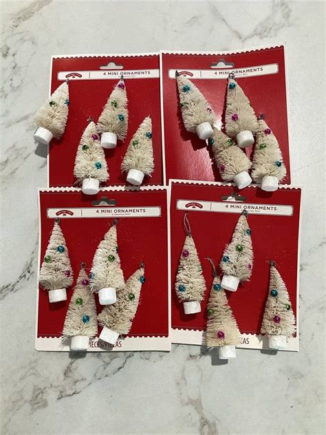 16 Pcs Mini White Christmas Pine Tree Ornaments With Colored Balls Etsy