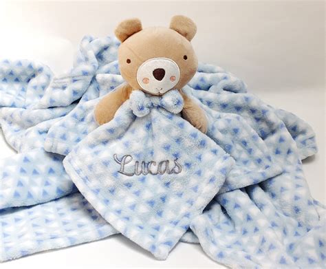 Personalised Baby Boy Blanket And Teddy Bear Comforter Embroidered