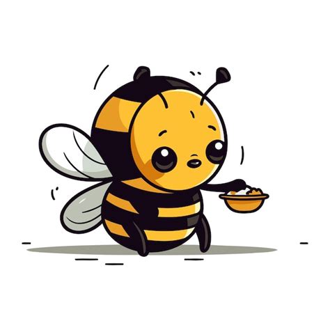 Premium Vector Cute Cartoon Bee With A Bowl Of Honey Vector Illustration