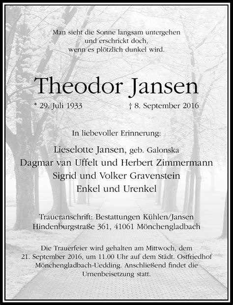 Alle Traueranzeigen F R Theodor Jansen Trauer Rp Online De