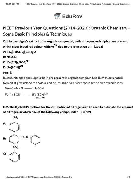 Basic Principles and Techniques of Organic Chemistry | PDF | Cyanide ...
