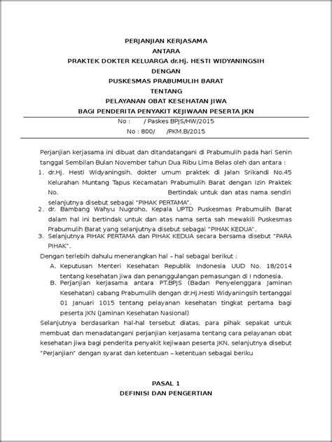 Contoh Surat Perjanjian Kerjasama Pelayanan Kesehatan Perumperindo Co Id