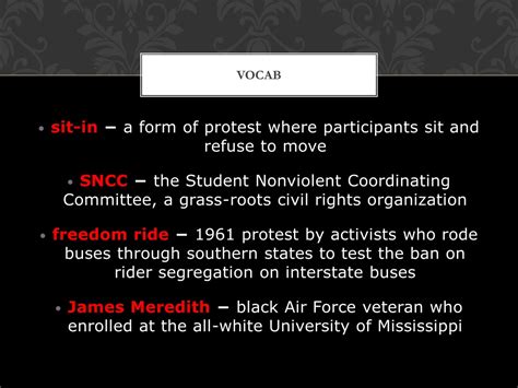 Ppt Vocabulary Words And Phrases Of The Civil Rights Movement