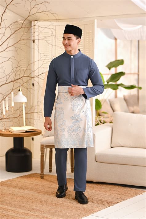 Baju Melayu Light Bespoke Fit Blue Grey Putihcom