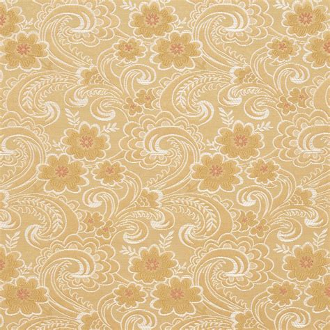 Gold White And Red Paisley Floral Brocade Upholstery Fabric By The