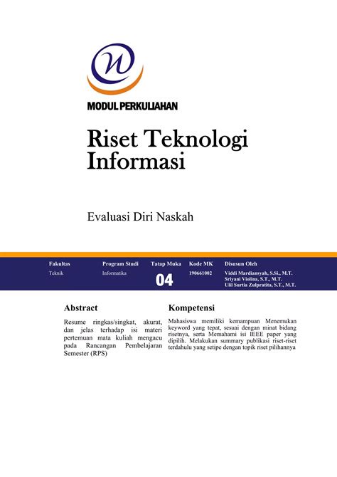 Modul Perkuliahan Riset Teknologi Informasi Evaluasi Diri Naskah Pdf