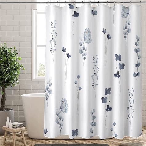 Extra Long Shower Curtain 72x84 Inch Length Ink Blue Floral Shower