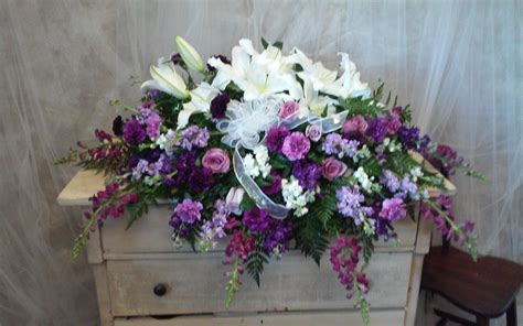 Purple And White Casket Spray Memorial Flowers Casket Sprays Floral