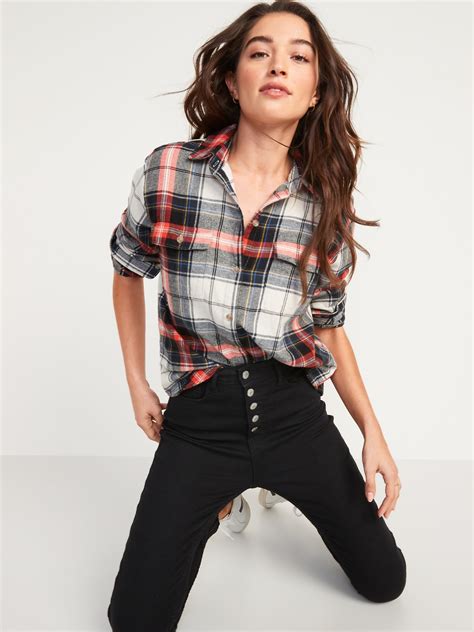 Oversized Plaid Flannel Boyfriend Tunic Shirt For Women Old Navy