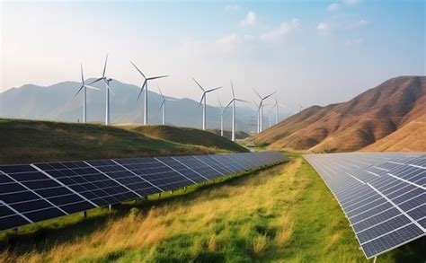 Paneles Solares Y Molinos De Viento En Un Paisaje Verde Al Estilo