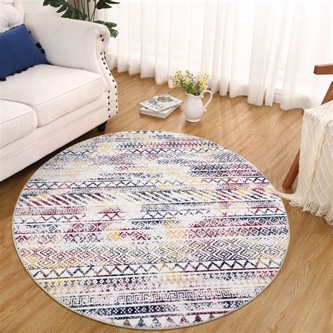 Glowsol 3x3 Round Area Rug Machine Washable Moroccan Boho Floor Cover