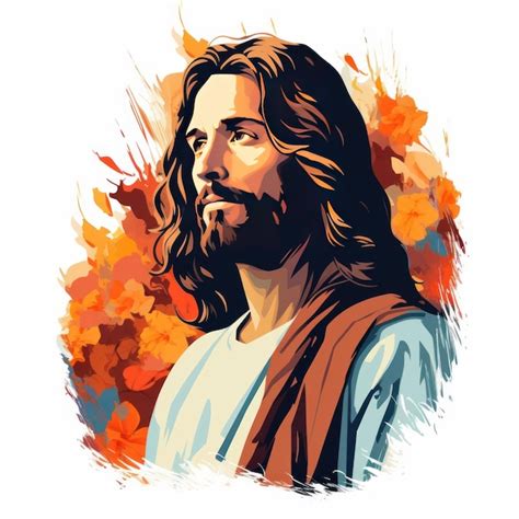 Retrato de jesus cristo flores e pintura vetor ilustração Foto