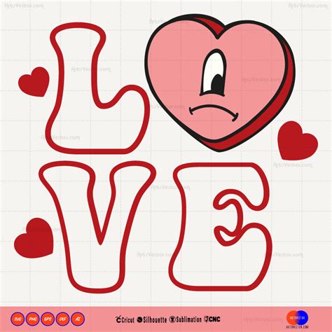 Bad Bunny Valentine Love Heart SVG PNG EPS DXF AI Arts Vector