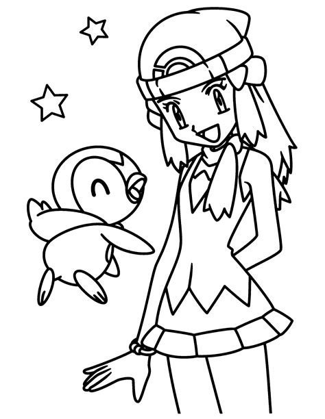 Desenho De Pokémon Aurora E Piplup Para Colorir E Imprimir