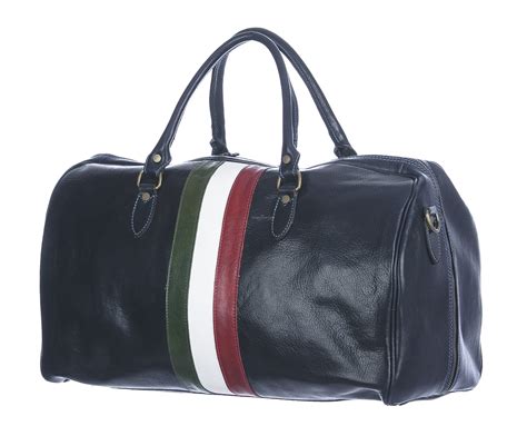 Genuine Leather Travel Bag Como Small Tricolour Italian Flag Blue