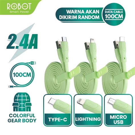 Jual ROBOT Kabel Data Type C Micro USB Lightning Data Cable 100cm